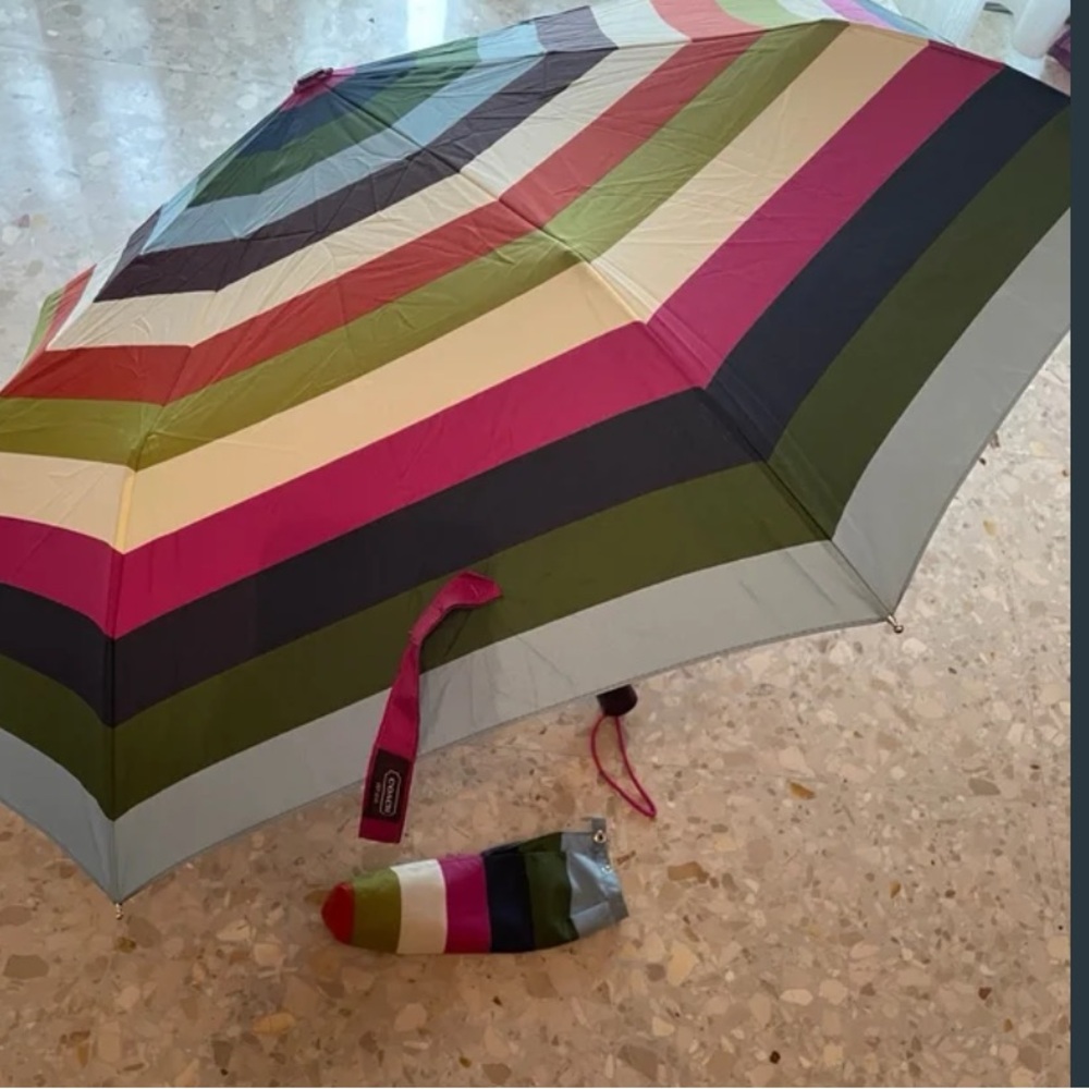 Coach Legacy Multicolor Striped Umbrella with case